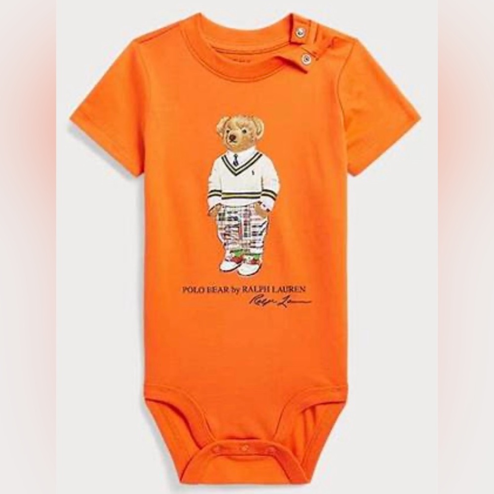 Ralph Lauren Toddler Sz 24m Lifeboat Orange Polo Bear Cotton‎ Jersey Bodysuit
